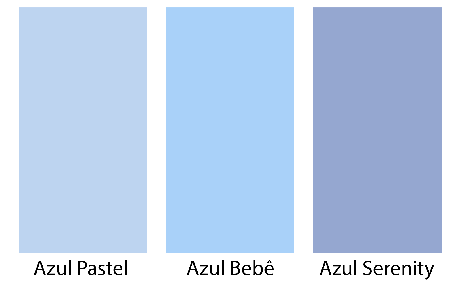 Paleta com tons claros de azul: azul pastel, azul bebê, azul serenity.