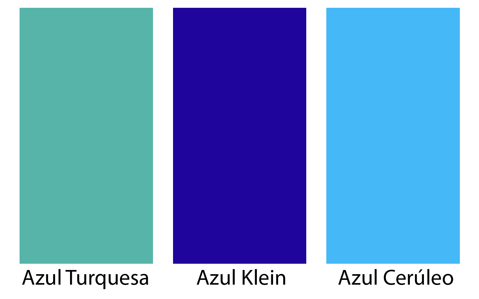 Paleta de tons de azul vibrante: azul turquesa, azul Klein, Azul Cerúleo