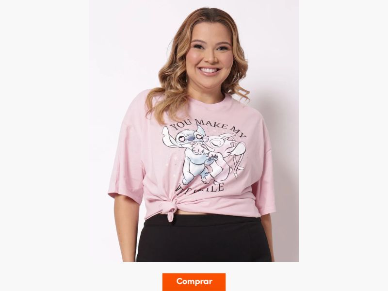 camiseta plus size Angel e Stitch