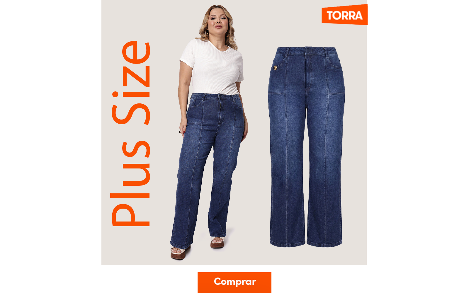 Modelo este calça jeans wide leg plus size
