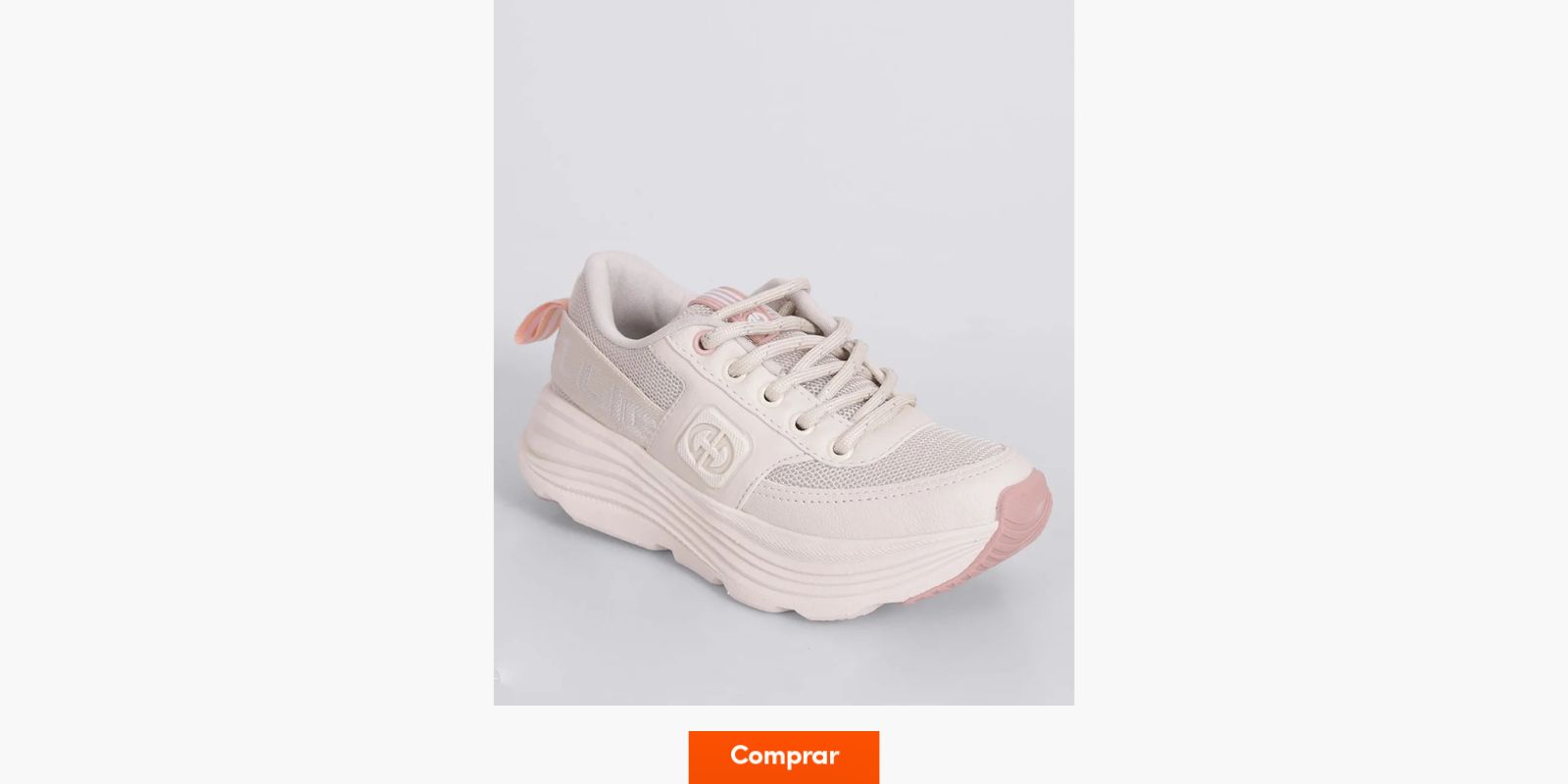 tênis infantil menina estilo esportivo branco com solado alto e detalhes em rosa claro.