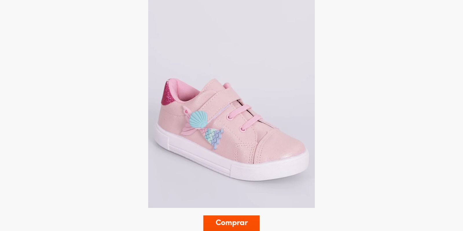 tênis infantil menina rosa claro com detalhe de sereia