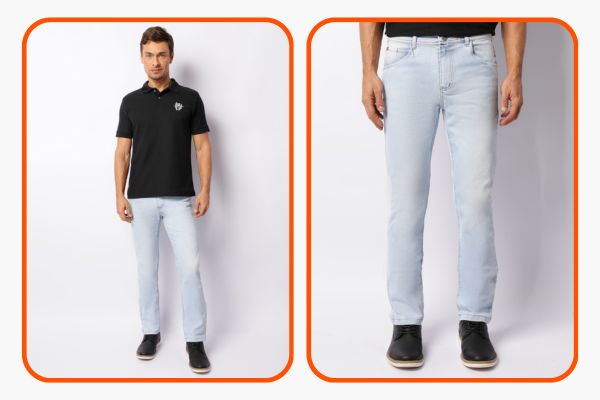  Calça jeans slim com lavagem clara