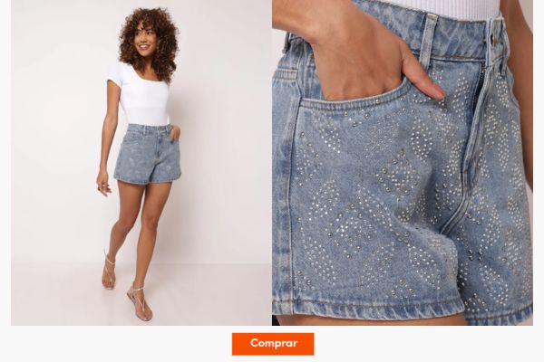 short com strass para carnaval