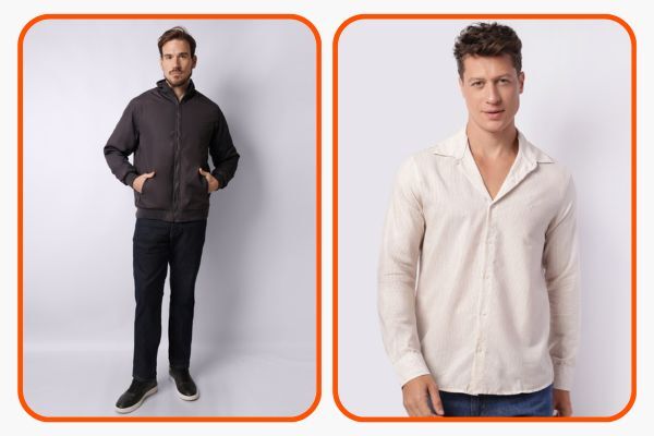 Homens vestidos com casaco e camisa elegante