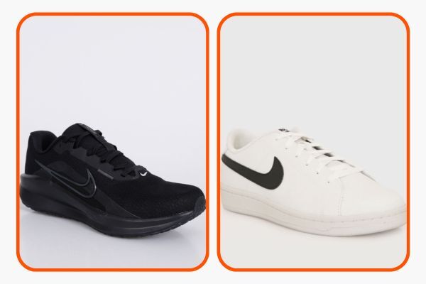 Tênis Nike preto e branco lado a lado