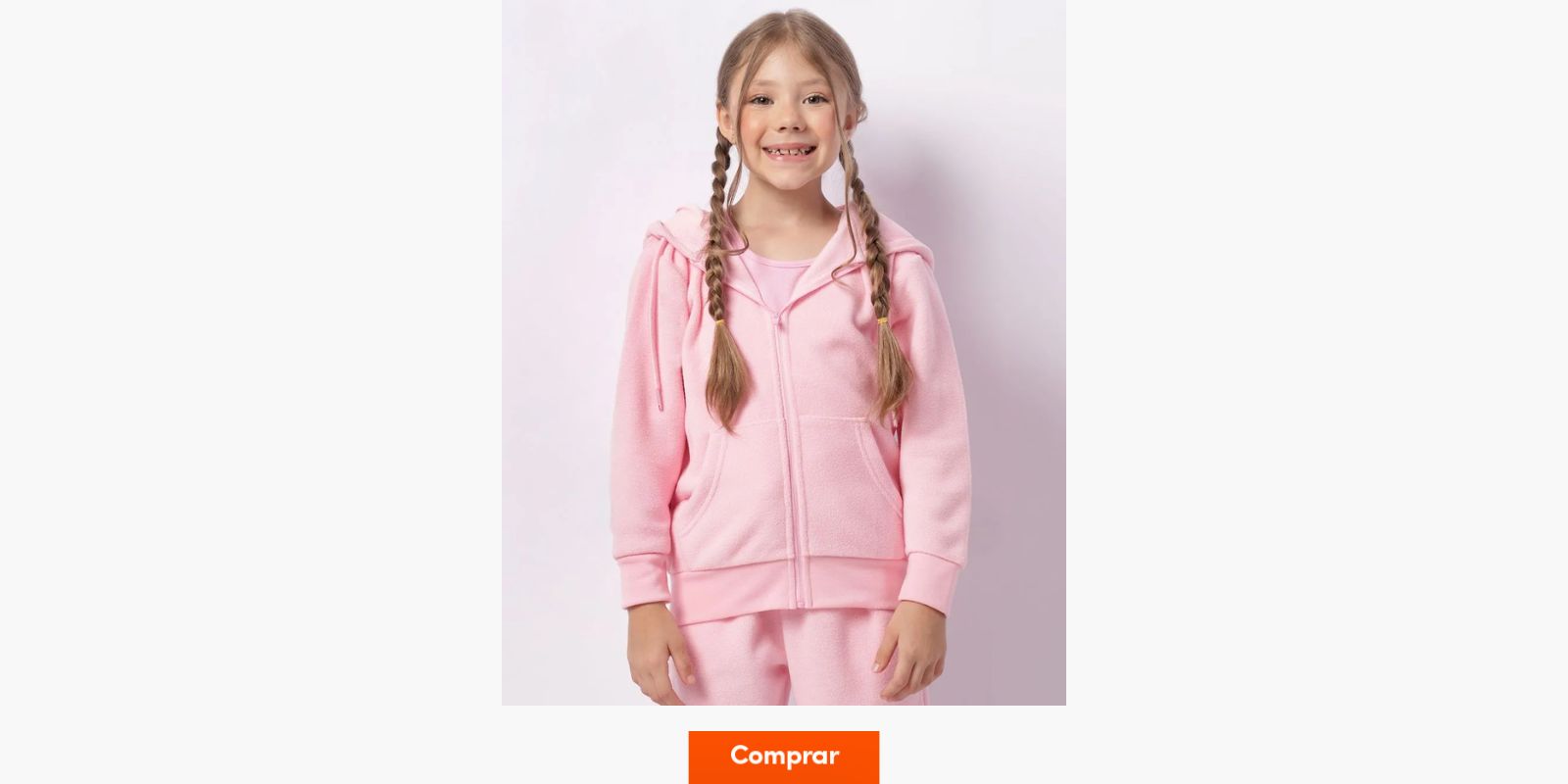 menina veste casaco de moletom rosa claro