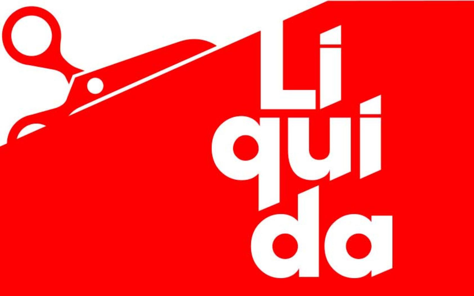 banner de divulgação da liquidação de verão da Lojas Torra. Está escrito Liquida sobre um fundo vermelho e há a imagem de uma tesoura com efeito de recortar o banner