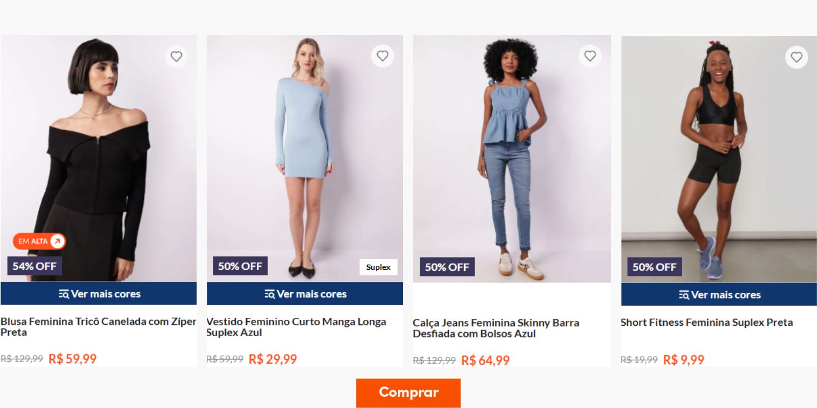 várias roupas femininas com desconto de liquidação