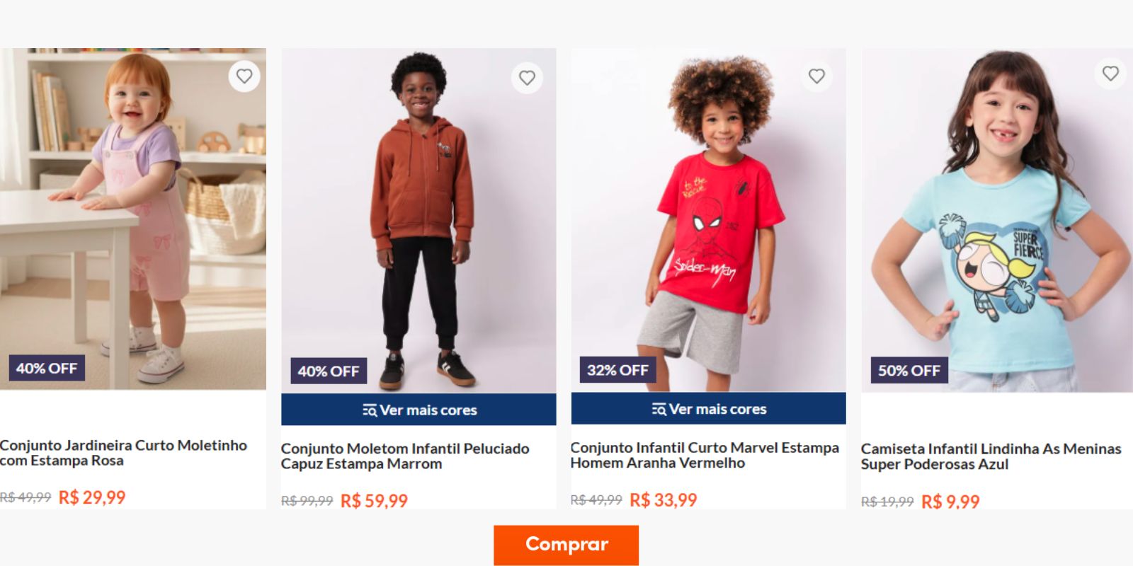 várias roupas infantis com desconto de liquidação