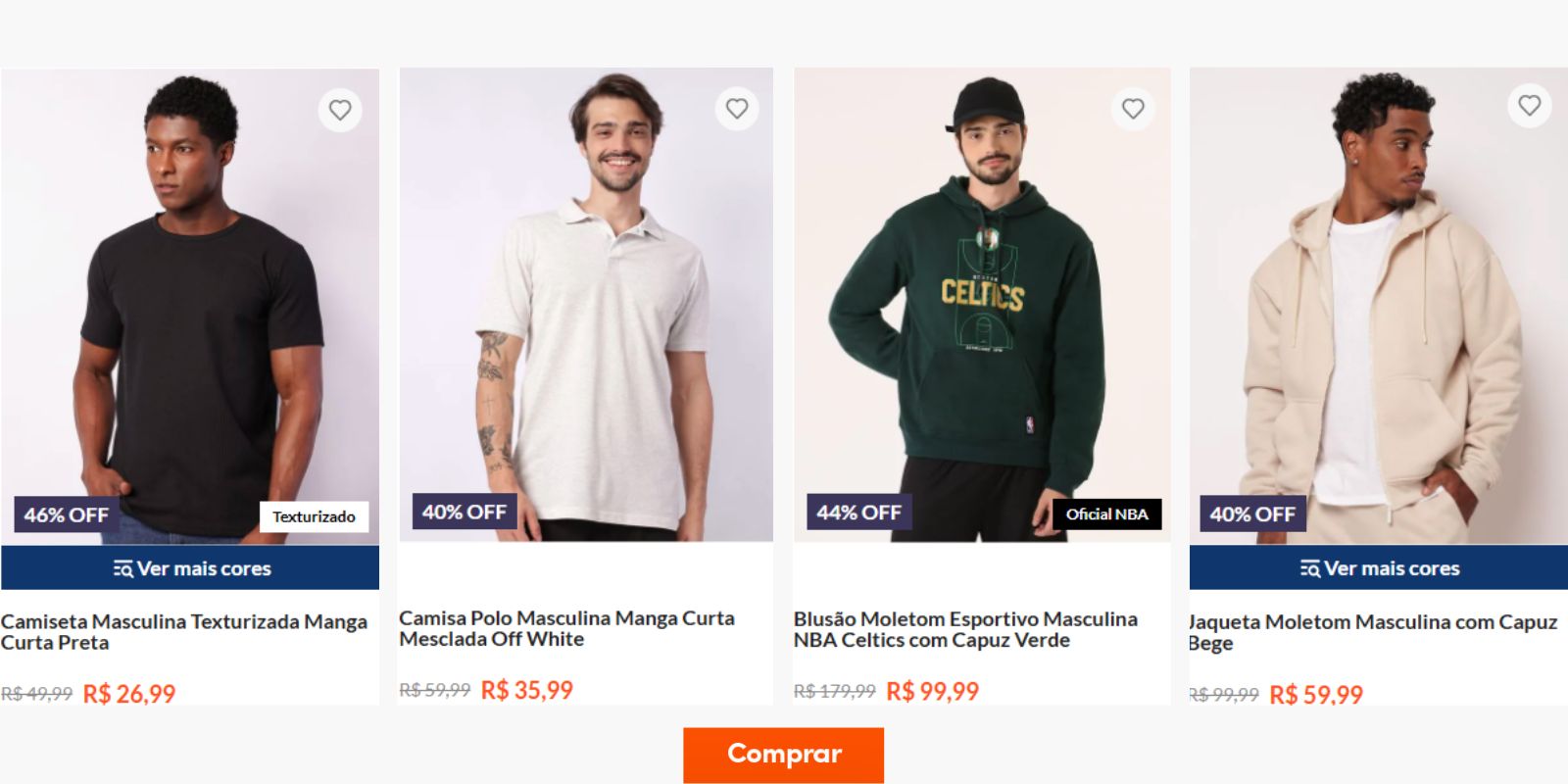 várias roupas masculinas com desconto de liquidação