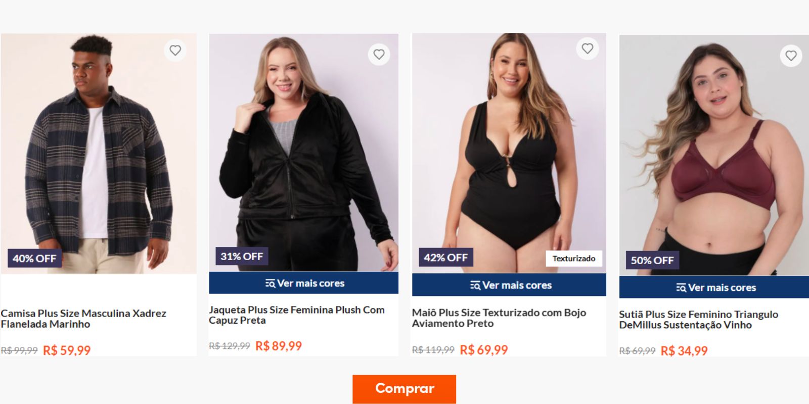 várias roupas plus size com desconto de liquidação