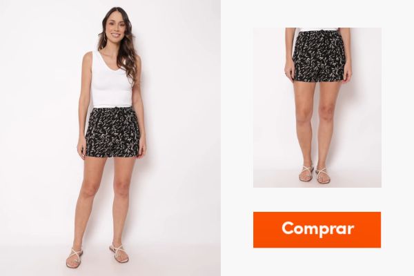 short feminino de viscose estampada