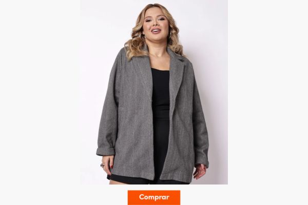 Casaco lã batida plus size