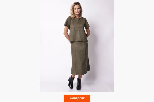 conjunto verde militar e suede