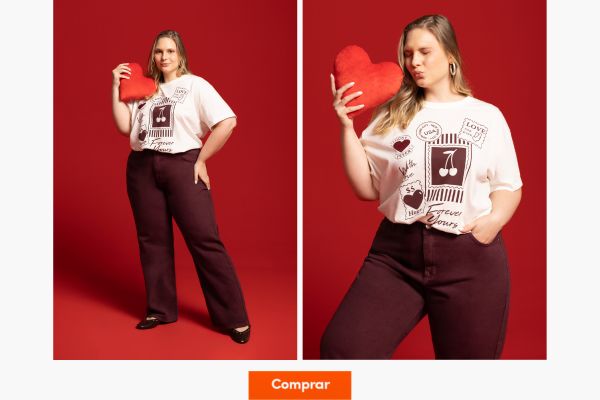 camiseta feminina plus size com selo de cartas