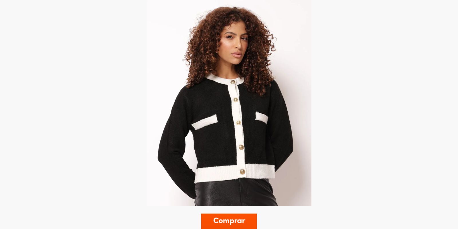 cardigan preto e branco inspiração Chanel