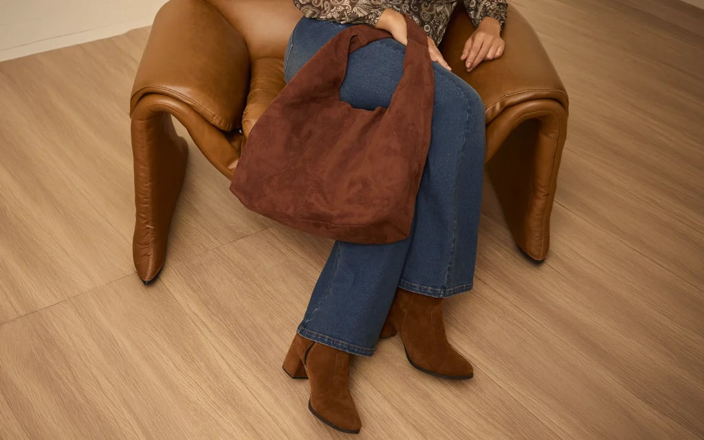 Bolsa suede marrom e bota marrom