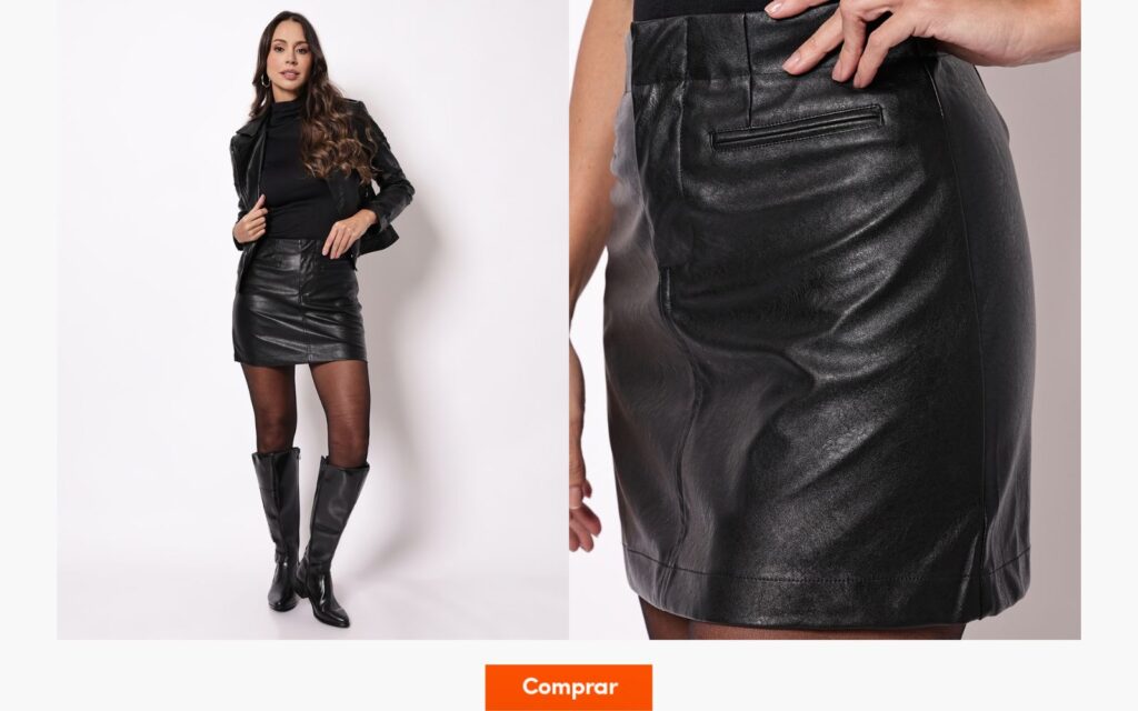 Mulher com saia preta e blusa de inverno