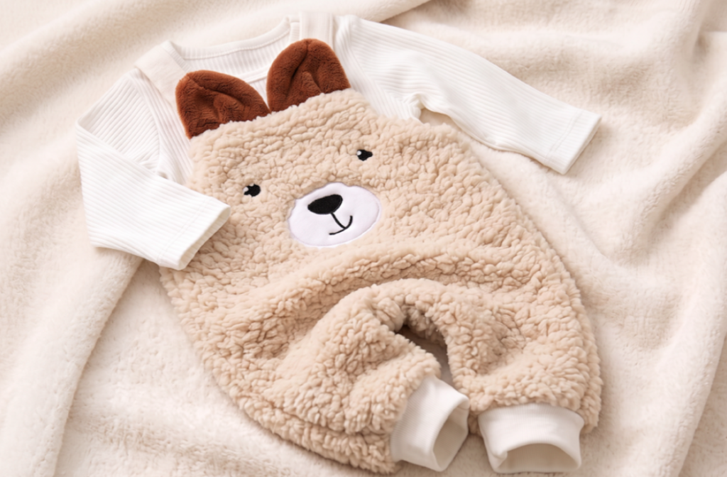 Macacão de bebê Torra em pelúcia com capuz de urso, ideal para o outono/inverno