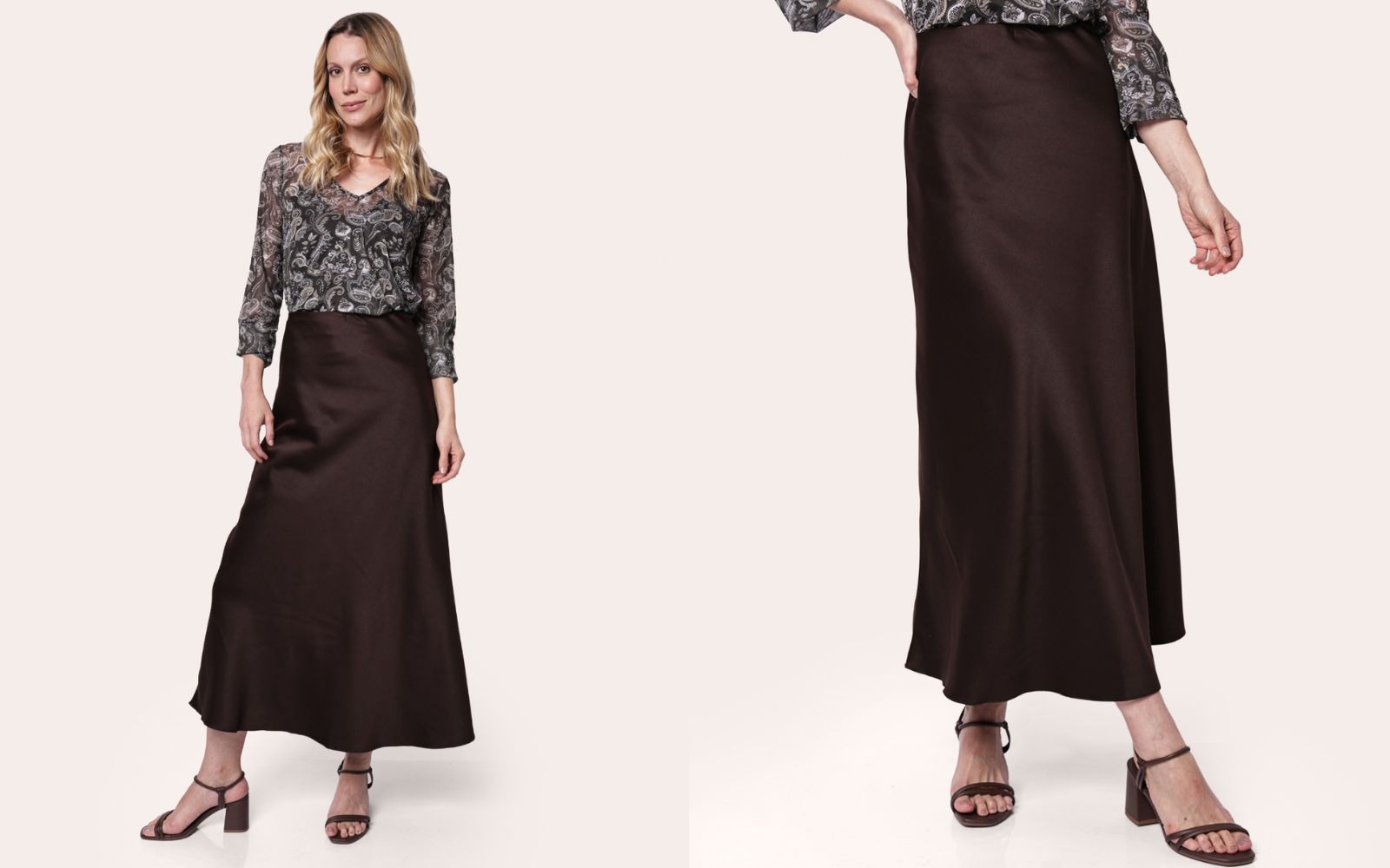 look com saia de cetim marrom