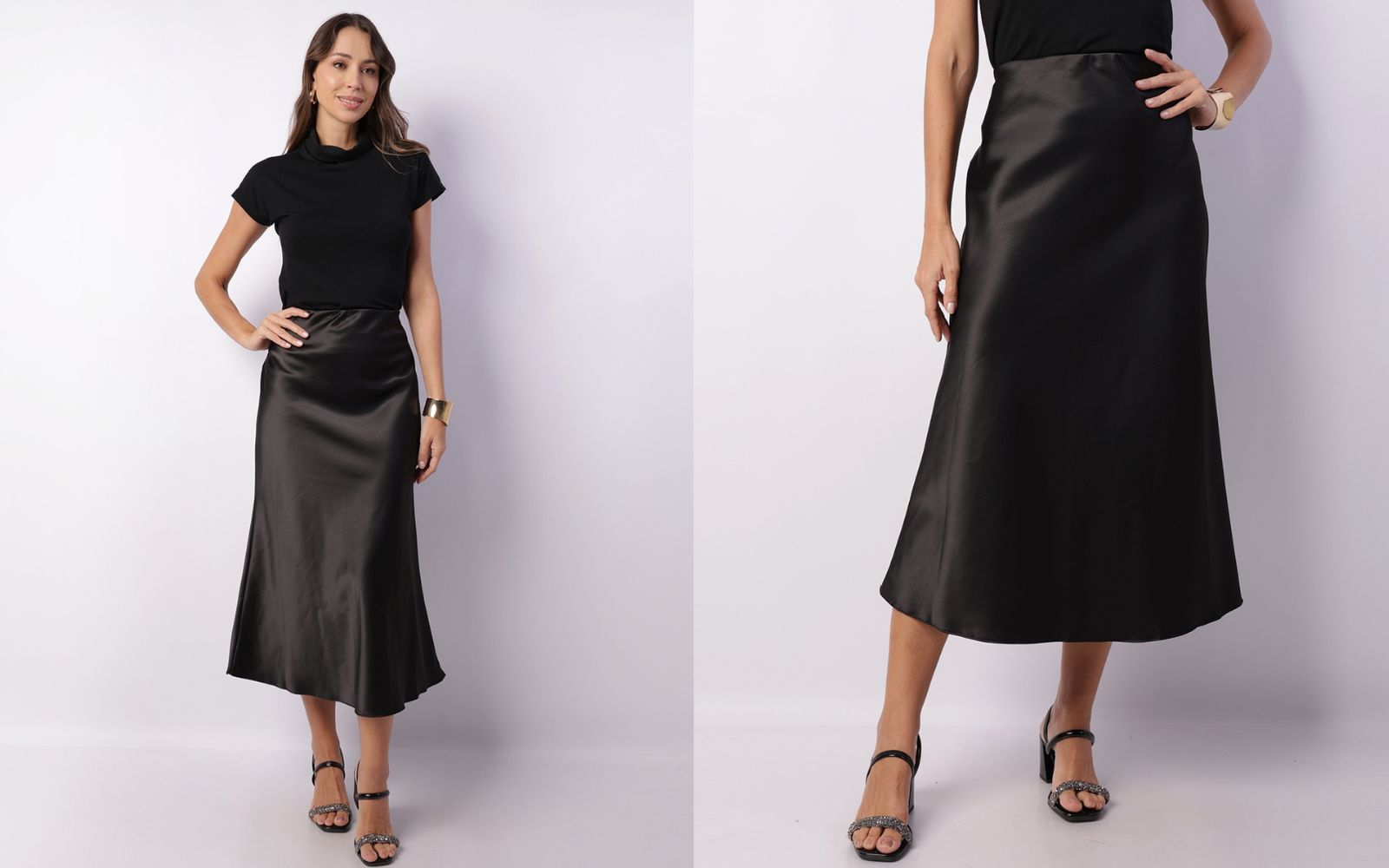 look com saia de cetim preta