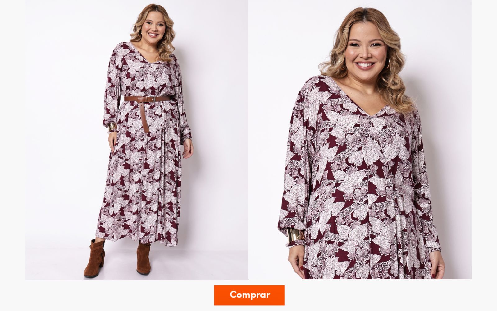 vestido floral com acessórios modernos
